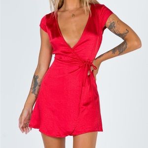 Princess Polly Emily Mini Red Satin Wrap Dress